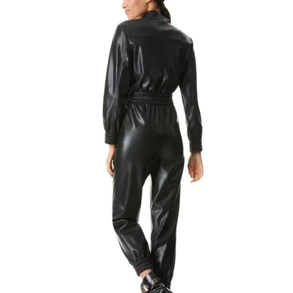 Alice And Olivia Levi Vegan Faux Black Leather Jumpsuit Size 4 NWOT $440 - Picture 2 of 12
